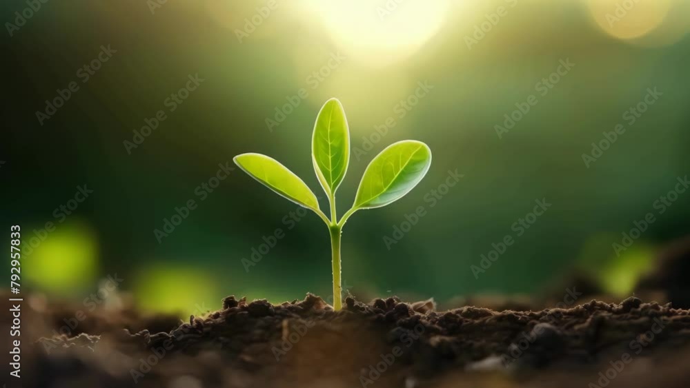 A small green plant is growing in the dirt A small green plant is growing in the dirt