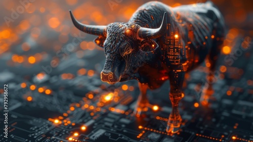Bitcoin bullish concept, with a bull market graphic and a financial element.
