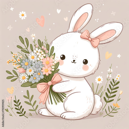 Cute bunny floral design holiday illustration