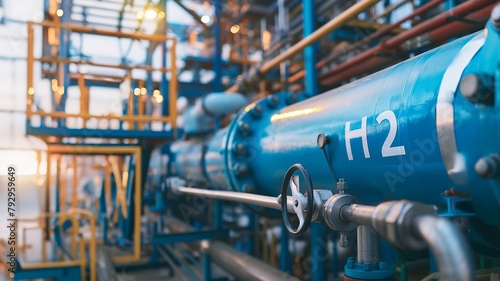 H2 Wasserstoff Pipeline in Blau, ai generativ photo