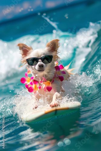 the dog swims on the surf. Selective focus. © yanadjan
