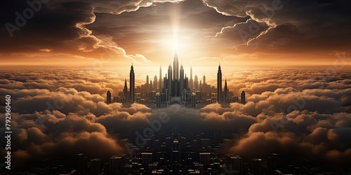 The expansive sky frames the towering structures of the city, emphasizing their impressive height and grandeur. photo