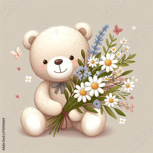 Children's greeting drawing cute teddy bear illustration