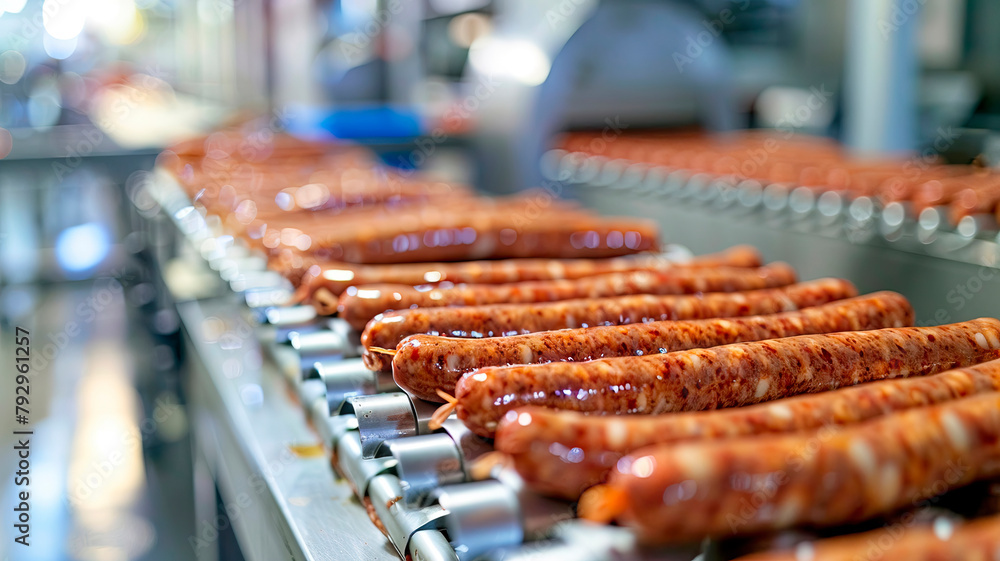 sausage in the factory industry. selective focus. sausage in the factory industry. selective focus.