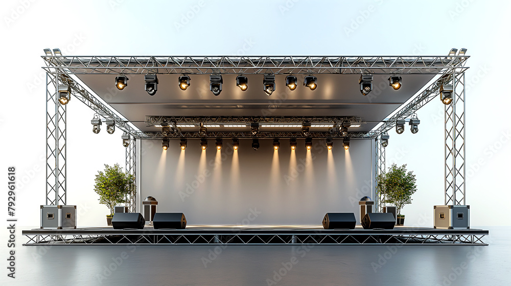The stage show and truss construction with light and sound system for concert performance business