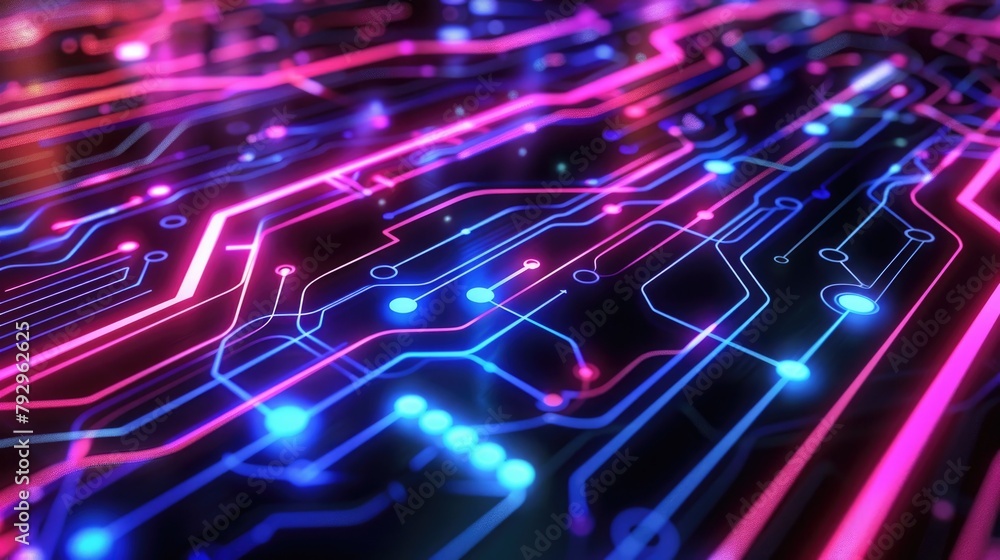 Obraz premium Sleek digital wallpaper featuring subtle circuit motifs and neon accents, perfect for modern techthemed projects,