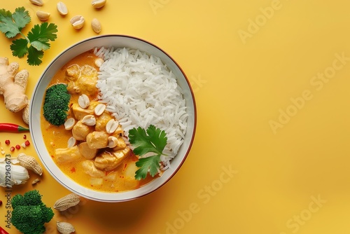 massaman curry in bowl with rice on background photo