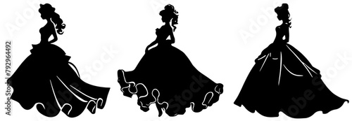set of three princess silhouettes isolated 