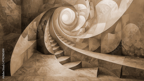 Monochrome  spiral staircase in building.  photo