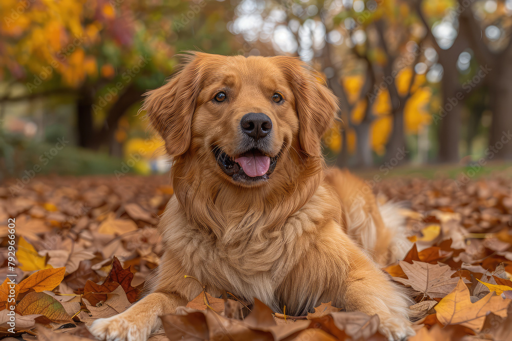 Golden retriever puppy in park. Created with Ai