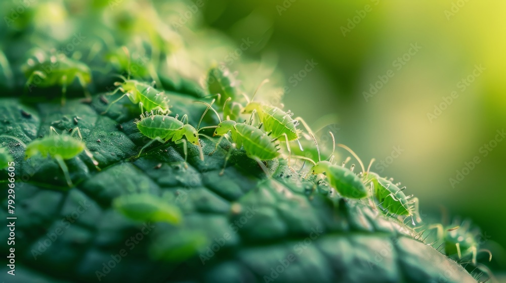 A cluster of tiny aphids being tended to by ants on the surface of a leaf