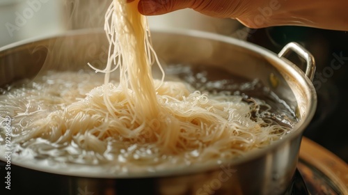 Japanese shirataki noodle boiling in hot pot photo
