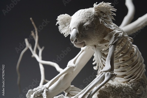 the essence of a koala s skeletal adaptation  showcasing the specialized limbs for life in the treetops.