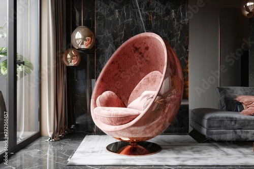 pink cocoon chair in living room copy space photo