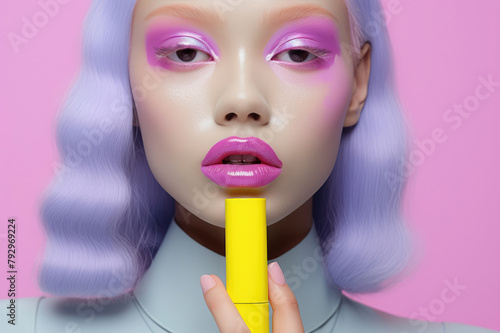 Vibrant portrait of model with purple makeup and hair