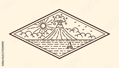 nature landscape line art vector template