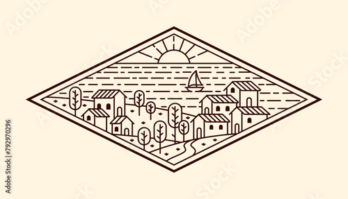 nature landscape line art vector template