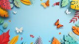 landscape nature blue background with colorful leaf and butterfly