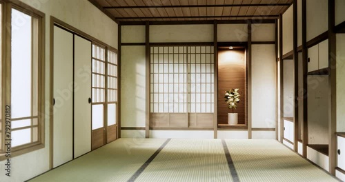 Wallpaper Mural empty room tatami mat Designing the most beautiful. 3D rendering Torontodigital.ca