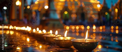 In Yangon, Myanmar, candles light up the Shwedagon Paya Pagoda photo