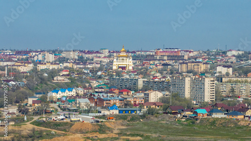 glamping in the form of national yurts of Kalmykia in the vicinity of the capital Elista on a spring day, view from a drone © константин константи
