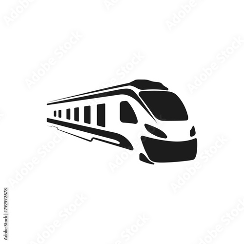 Black train logo vector icon. High-speed train black silhouette. Railroad vector icon. Express passenger railway transportation. Railway transport vector. Vector illustration.