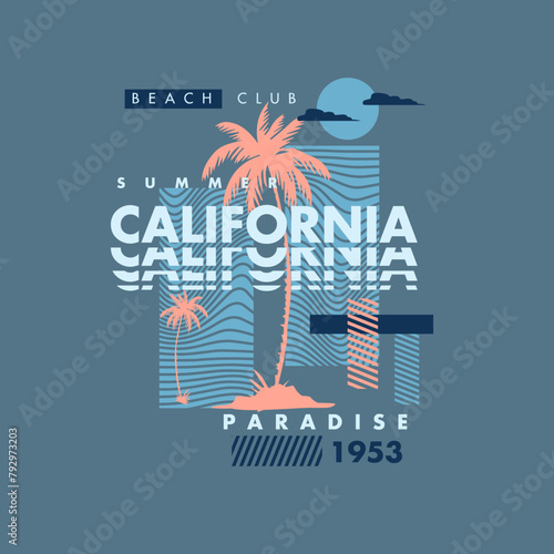 Summer California Paradise beach club  typography t shirt design