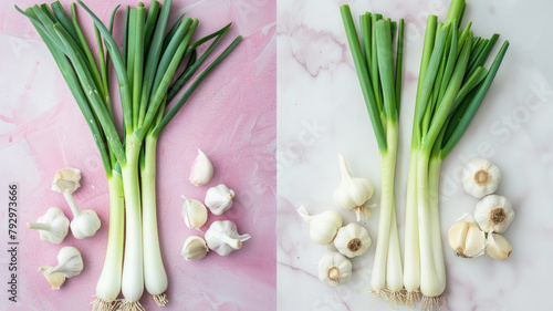 split-screen image highlighting the physical appearance of Sweet Garleek  garlic side by side.