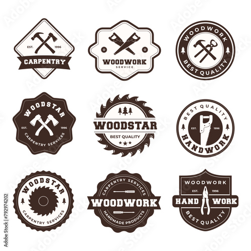 set of woodworking logo template vector