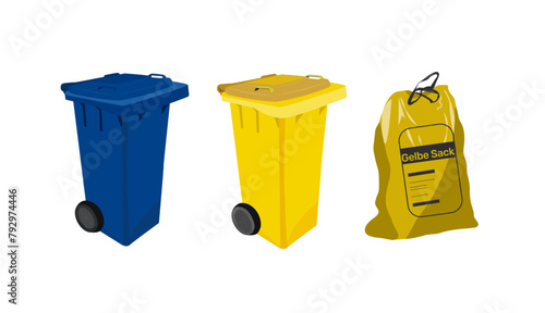 Blaue Tonne-Gelbe Tonne-Gelber Sack
