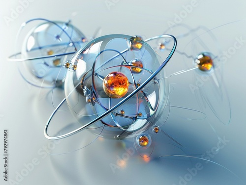 A detailed 3D isomatic representation of an atom with multiple electron shells photo