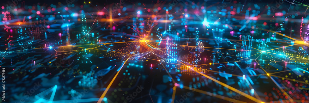 Smart city and abstract dot point connect with gradient line and aesthetic Intricate wave line design , big data connection technology concept . Smart city and abstract dot point connect with gradient line and aesthetic Intricate wave line design , big data connection technology concept .