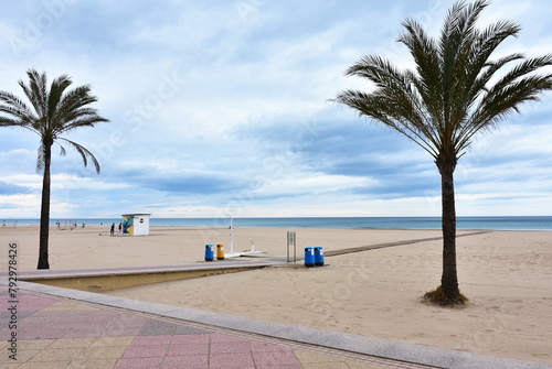 promenade and beach in Gandia town in Spain