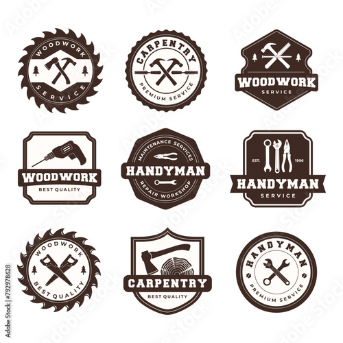 set of woodworking logo template vector