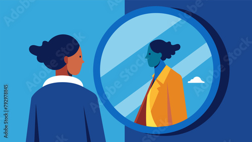 A person looking in the mirror with the reflection showing a confident wealthy version of themselves symbolizing the transformation of
