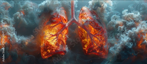 An immersive 360-degree panorama of blood gas exchange in the lungs, where oxygen is absorbed into the bloodstream and carbon photo