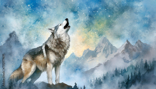 white wolf howling at the moon.