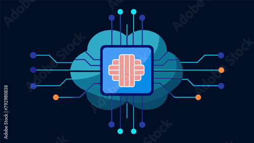 A scifilike depiction of the chip being seamlessly integrated into the brain with glowing blue lines symbolizing the connection between the two..