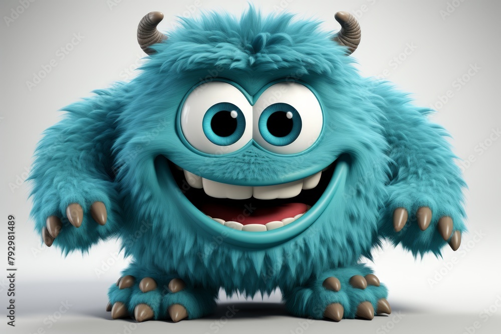 A cute blue monster with big eyes and a happy smile. A cute blue monster with big eyes and a happy smile.