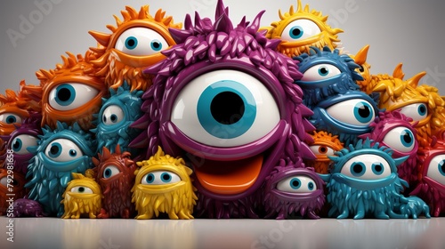 A group of colorful cartoon monsters with big eyes