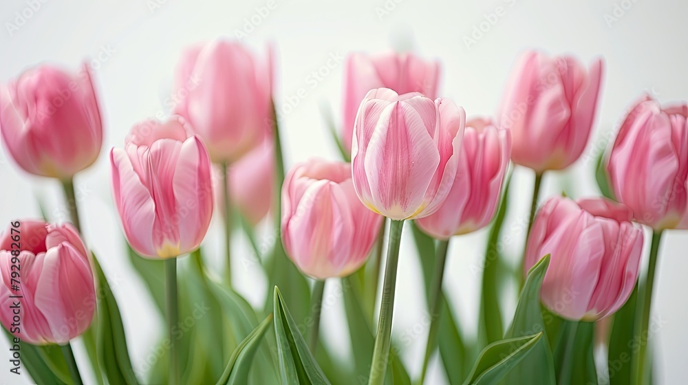 Pink tulips set against a white backdrop Pink tulips set against a white backdrop