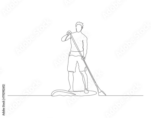 Continuous line drawing of surfer surfing on wave. One line of surfer surfing. Extreme watersport concept continuous line art. Editable outline.

  