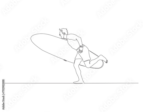 Continuous line drawing of surfer surfing on wave. One line of surfer surfing. Extreme watersport concept continuous line art. Editable outline.

  