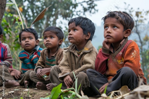 Unidentified Nepalese children in the village circa January 2017 in Pokhara.