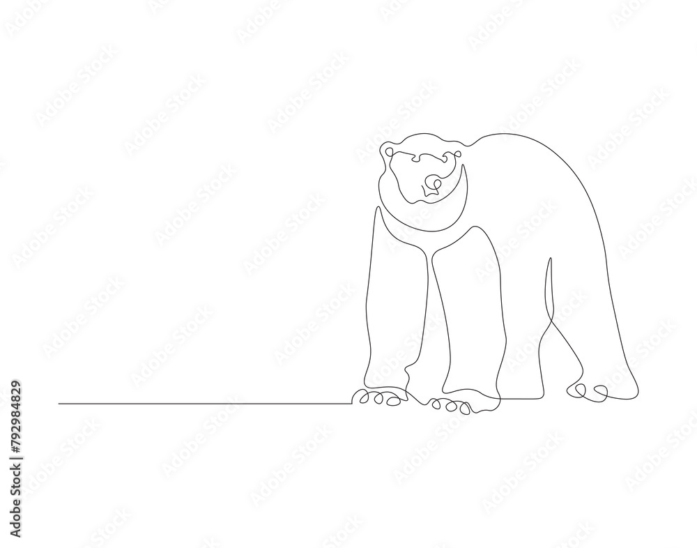 Continuous line drawing of polar bear. One line of polar bear. Antarctic animal concept continuous line art. Editable outline.
Continuous line drawing of polar bear. One line of polar bear. Antarctic animal concept continuous line art. Editable outline.