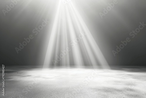 Light gray background with a beam of light shining down, creating an empty space for product display or presentation Generative AI photo