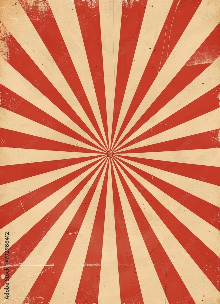 Fototapeta premium The center of the composition is adorned with a radiating line pattern resembling rays or stripes in the style of a vintage poster.