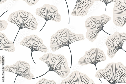 An abstract of foliage line art vector on white background, ginkgo leaf in hand drawn pattern for fabric
