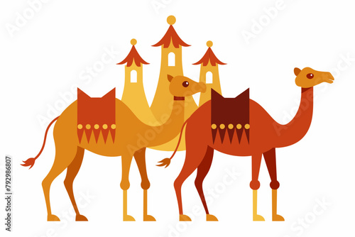 Sacrificial Camel animals for Eid-ul-Azha vector illustration on white background