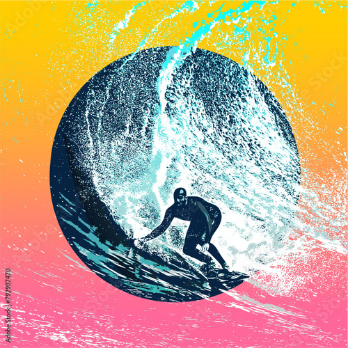 surf, ilustracion, olas, silueta, pegatina, surfista, vector	

